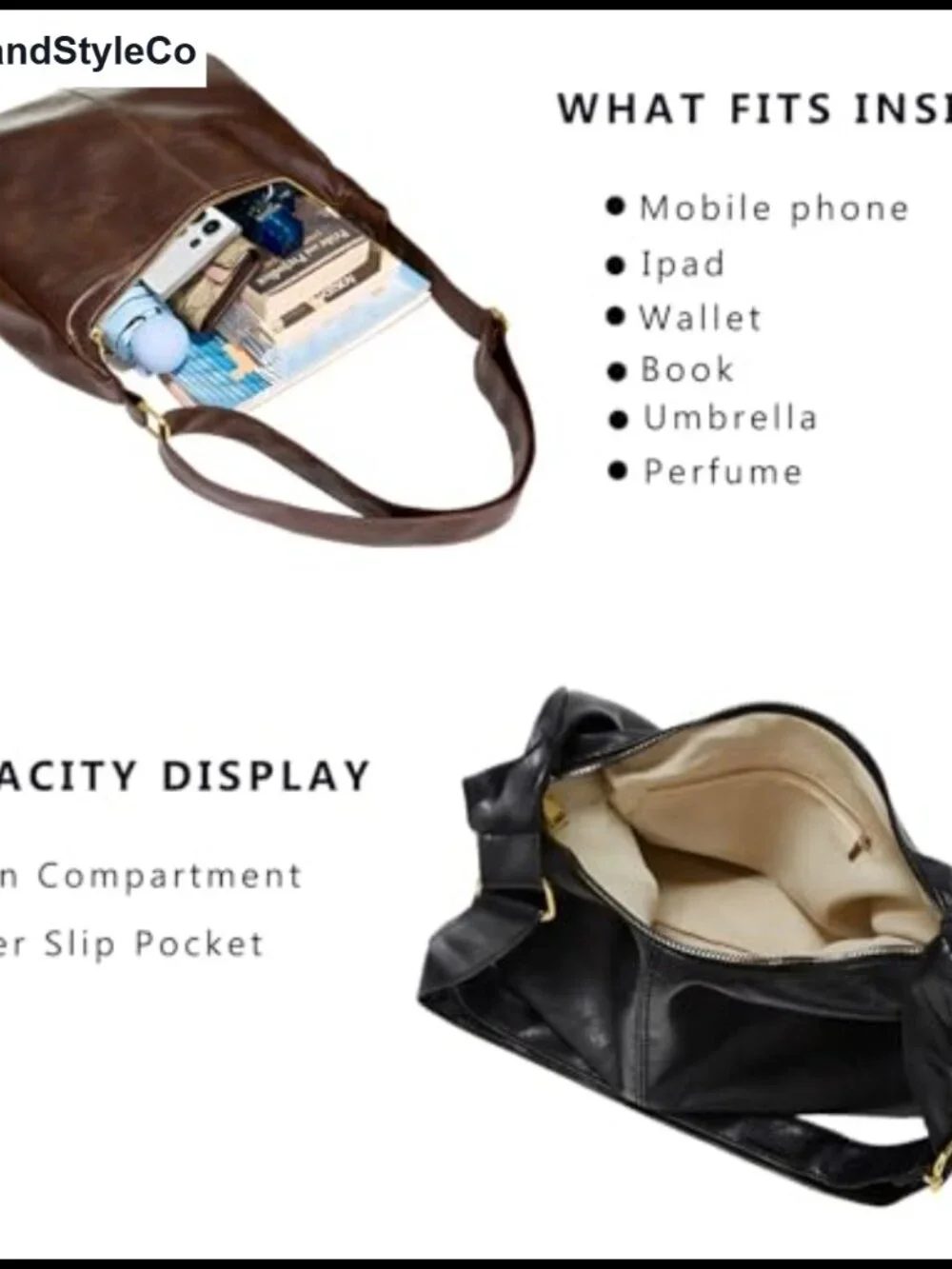 Slouchy Hobo Bag PU Leather Shoulder Crossbody Purse Adjustable Strap